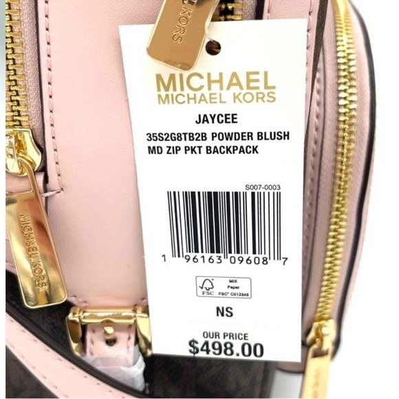 Michael Kors Medium Jaycee Zip Packet Backpack Brown/Light Pink - Picture 9 of 11